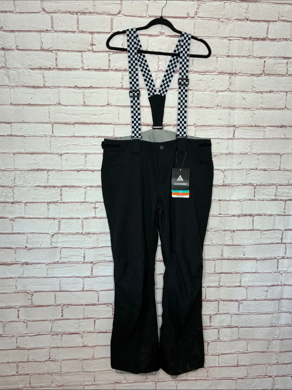 Gsou Snow Women's Black Flare Snow Pants with Checkered Suspenders NWT XL